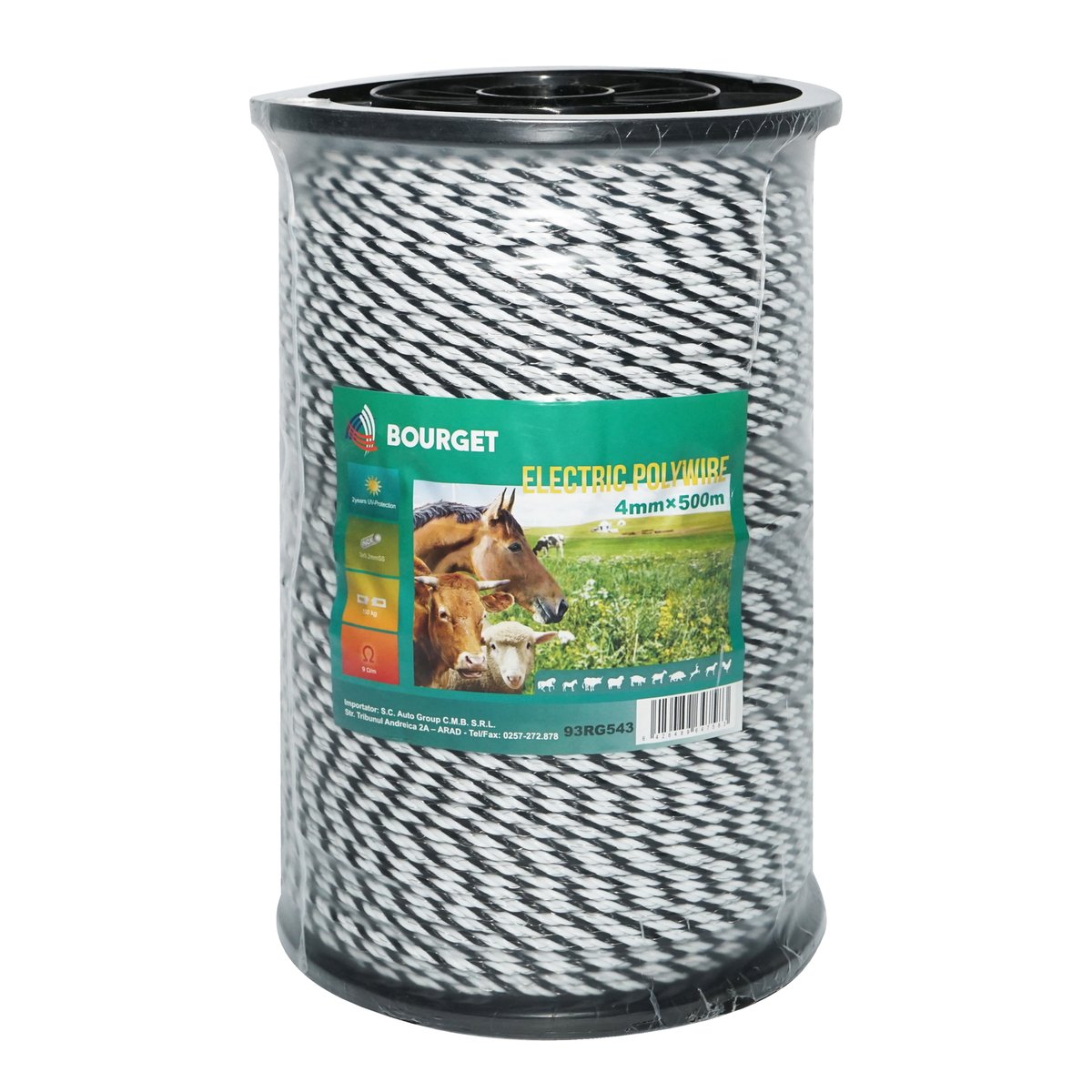 Rola fir alb-negru fi 4mm 3x0.2mm SS, 500m gard electric, rezistenta 9 Ohm Bourget